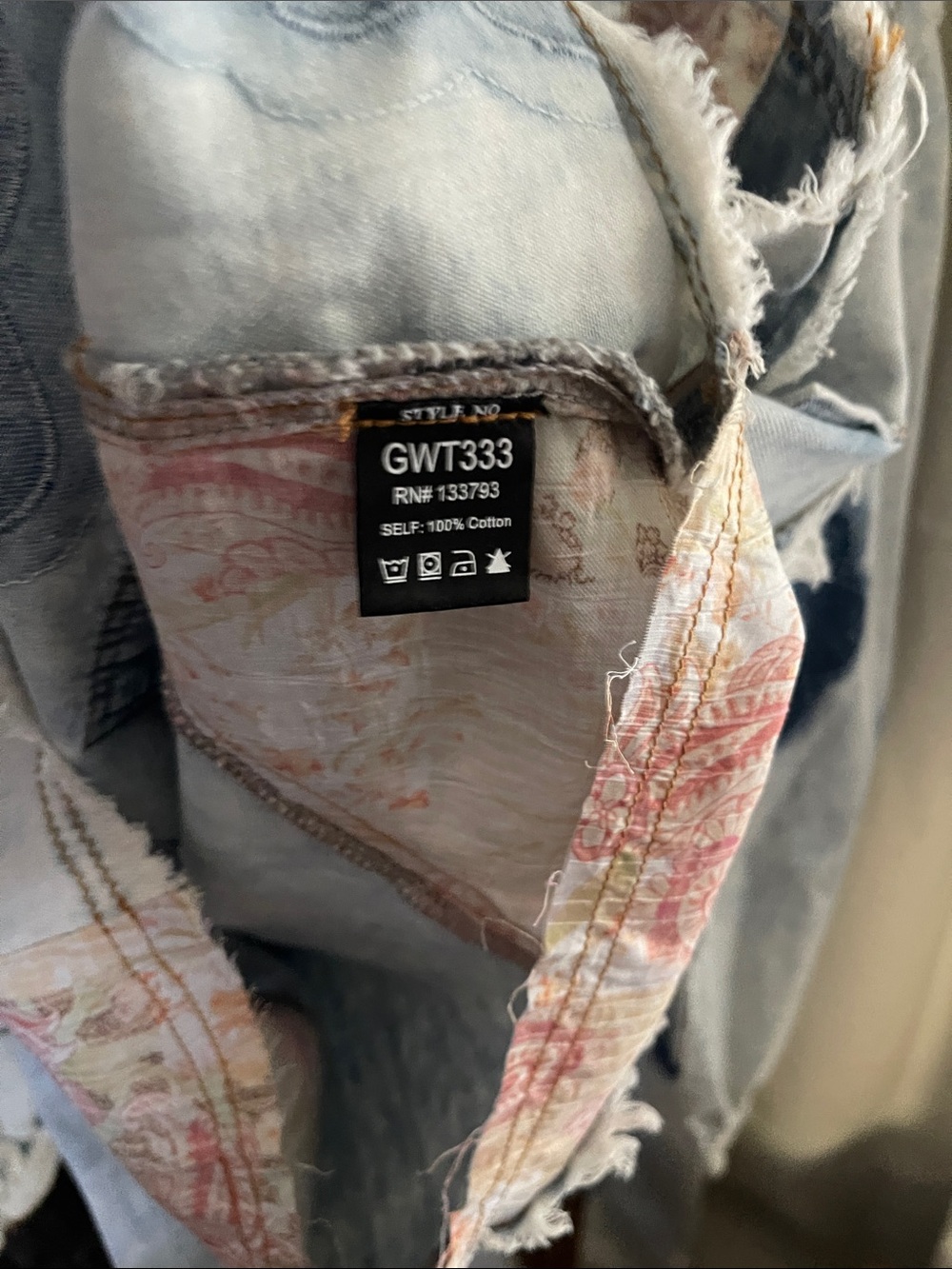 POL Light Blue Denim Jacket with Pink & Navy Floral Appliqués - Picture 5 of 6